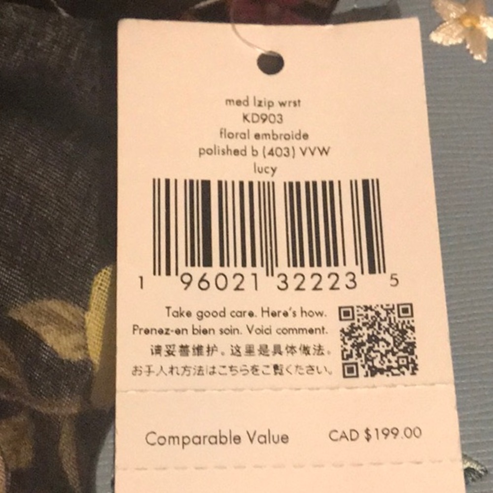 NWT Kate Spade Embroidered Floral Medium Wristlet NWT - Leather Slate Blue - Picture 13 of 13